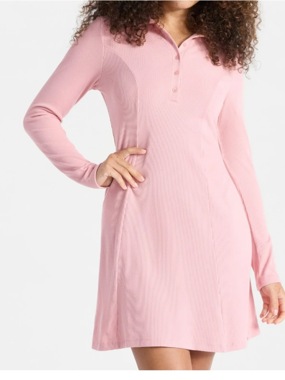 Long-Sleeve Pink Polo Knit Dress